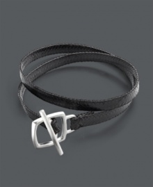 Wrap bracelets are the hottest trend of the season. With its versatile black color, this Studio Silver style is sure to complement all your favorite fashions. Bracelet features a synthetic python band that wraps twice around the wrist. Square toggle clasp crafted in sterling silver. Approximate length: 7-1/2 inches. Wrap bracelets are the hottest trend of the season. With its versatile black color, this Studio Silver style is sure to complement all your favorite fashions. Bracelet features a synthetic python band that wraps twice around the wrist. Square toggle clasp crafted in sterling silver. Approximate length: 7-1/2 inches.