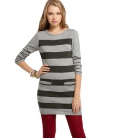 Get some school spirit with Tommy Girl's sweater dress! Pair it with bright tights for a casual, fall look.