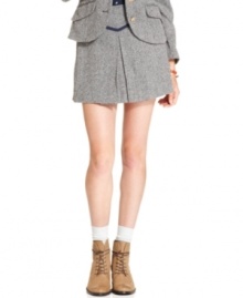Keep warm and cute in Tommy Girl's tweed skirt! Contrast-color trim detail and a sweet pleat add awesome style to this cold-weather mini. Keep warm and cute in Tommy Girl's tweed skirt! Contrast-color trim detail and a sweet pleat add awesome style to this cold-weather mini.