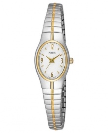 A beautiful style from Pulsar, this women's watch combines two tones for double the elegance. Stainless steel silvertone bracelet and oval case with goldtone accents. Oval white dial with logo and numerical indices. Quartz movement. Water resistant to 30 meters. Three-year limited warranty. A beautiful style from Pulsar, this women's watch combines two tones for double the elegance. Stainless steel silvertone bracelet and oval case with goldtone accents. Oval white dial with logo and numerical indices. Quartz movement. Water resistant to 30 meters. Three-year limited warranty.