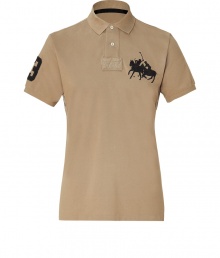 Stylish polo shirt in fine, pure tan cotton - A modern riff on a venerable classic from Ralph Lauren - Slim, straight cut - Small collar, short button placket and grommet detail - Oversize polo pony logo at chest and numbered sleeve - Hem hangs slightly longer in the back - Casually cool, ideal for everyday leisure - Pair with jeans, chinos or shorts Stylish polo shirt in fine, pure tan cotton - A modern riff on a venerable classic from Ralph Lauren - Slim, straight cut - Small collar, short button placket and grommet detail - Oversize polo pony logo at chest and numbered sleeve - Hem hangs slightly longer in the back - Casually cool, ideal for everyday leisure - Pair with jeans, chinos or shorts