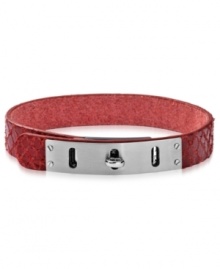 Simply chic. Fossil's bracelet is crafted from red leather with a turnlock closure in silver-tone mixed metal adding a stylish touch. Adjusts to fit wrist. Approximate length: 7-7-3/4 inches.