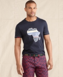 Stand up. Show your love for this vibrant continent with the bold graphic on this t-shirt from Tommy Hilfiger. Part of the Millennium Promise Collection, which showcases clothing either made in Africa or with cotton sourced from local growers.