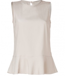 With a pristine look and peplum-detailed hemline, Brunello Cucinellis silk stretch top is a sleek way to set the foundation for chic layered looks - Round neckline, sleeveless, peplum hemline, hidden slit with button closure at nape - Loosely tailored fit - Wear with slim-fit separates, a luxe cashmere blazer and ankle boots