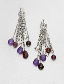 From the Bijoux Collection. Amethyst, garnet and carnelian on sterling silver chains makes for a pretty style with plenty of movement. Amethyst, garnet and carnelianSterling silverDrop, about 3Post backImported 