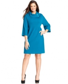 Get set for the season with Style&co.'s three-quarter-sleeve plus size sweater dress, finished by an envelope neckline-- it's great for day or play!