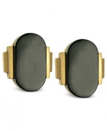 Understated elegance. T Tahari's stud earrings, part of its Deco Lace Collection, are crafted from gold-tone mixed metal with oval black stones at the center, giving the pair a stylish touch. Approximate diameter: 5/8 inch.