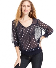 You'll love polka dots even more on Style&co.'s petite peasant top -- featuring a sheer fabric and flowy blouson-style fit! You'll love polka dots even more on Style&co.'s petite peasant top -- featuring a sheer fabric and flowy blouson-style fit!