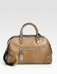Luxurious python accented with lambskin leather in a structured style with an expandable zip bottom. Available in taupe with nickel hardware.Double top handles, 4 dropDetachable shoulder strap, 19 dropTop zip closureProtective metal feetExpandable zip bottomOne outside zip pocketOne inside zip pocketOne inside open pocketCotton liningZipped: 13W X 8H X 4½D; unzipped: 13W X 8H X 5DImported Luxurious python accented with lambskin leather in a structured style with an expandable zip bottom. Available in taupe with nickel hardware.Double top handles, 4 dropDetachable shoulder strap, 19 dropTop zip closureProtective metal feetExpandable zip bottomOne outside zip pocketOne inside zip pocketOne inside open pocketCotton liningZipped: 13W X 8H X 4½D; unzipped: 13W X 8H X 5DImported