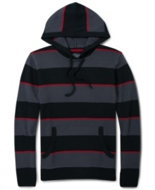 Stylish and sporty hooded sweater in chunk horizontal stripes by Retrofit.