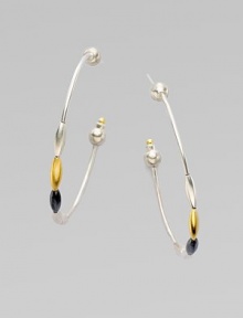 From the Spring Collection. Elegant hoops are strung with beads of 24k yellow gold and white and blackened sterling silver.24k yellow gold Sterling silver Length, about 2 Post back Imported