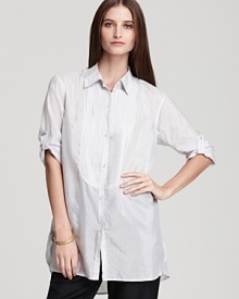 A menswear-inspired silhouette is softened with an airy cotton and silk blend in this effortless pure DKNY shirt.