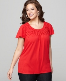 Get set for the sunshine with Style&co.'s short sleeve plus size top, accented by a basketweave pattern.