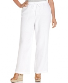 Indulge in the chic comfort of J Jones New York's plus size linen pants, featuring a drawstring waist.