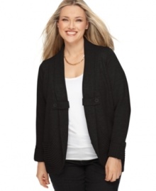 Plus size fashion that adds a casual topper to your fall wardrobe. Perfect your seasonal look with this open front cardigan from AGB's collection of plus size clothes. (Clearance)