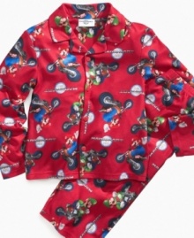 He'll have sweet dreams in this comfy, cozy pajama set from AME. He'll have sweet dreams in this comfy, cozy pajama set from AME.