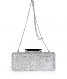 Hard-edge elegance gets an impossibly glamorous twist in Diane von Furstenbergs crystal embellished clutch, finished to perfection with a flawless patent leather back - Metal frame, hinged top closure, removable chain-link shoulder-strap, inside back wall slot pocket - Pair with cocktail dresses and statement pumps Hard-edge elegance gets an impossibly glamorous twist in Diane von Furstenbergs crystal embellished clutch, finished to perfection with a flawless patent leather back - Metal frame, hinged top closure, removable chain-link shoulder-strap, inside back wall slot pocket - Pair with cocktail dresses and statement pumps