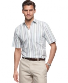 In a breezy short-sleeved style, this striped shirt from Tasso Elba redefines your casual wear. In a breezy short-sleeved style, this striped shirt from Tasso Elba redefines your casual wear.