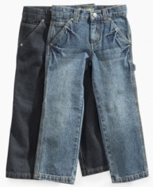 Solid construction. These carpenter denim jeans from Greendog do work, helping him tackle any project he dreams up. Solid construction. These carpenter denim jeans from Greendog do work, helping him tackle any project he dreams up.