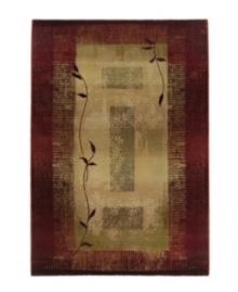 This rug features a striking design of two vines in silhouette against a ground of rectangles framed with borders. Hues of sage green, gold, beige and russet blend into each other with striations and stain-like effects to impart a weathered, timeworn feel. This rug features a striking design of two vines in silhouette against a ground of rectangles framed with borders. Hues of sage green, gold, beige and russet blend into each other with striations and stain-like effects to impart a weathered, timeworn feel.