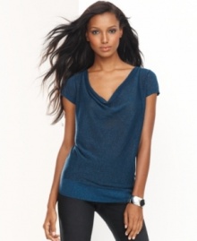 Add a little sparkle to any outfit with INC's shimmering cowlneck top.