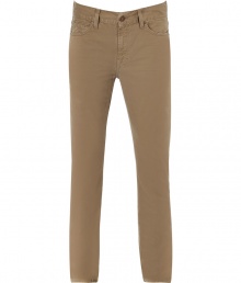 Stylish beige gabardine pants - These slim-cut straight leg pants are versatile and flattering - Comfortable and classic, these pants are a great alternative to jeans - Wear with a cashmere pullover and retro-inspired sneakers - Style with a henley, blazer, and motorcycle boots