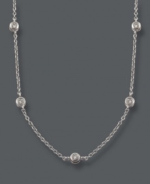 Wrap yourself in three feet of luxurious sparkle! Trio by Effy Collection's necklace features 24 stations of round-cut, bezel-set diamonds (1-7/8 ct. t.w.) strung on a delicate 14k white gold chain. Approximate length: 36 inches. Wrap yourself in three feet of luxurious sparkle! Trio by Effy Collection's necklace features 24 stations of round-cut, bezel-set diamonds (1-7/8 ct. t.w.) strung on a delicate 14k white gold chain. Approximate length: 36 inches.