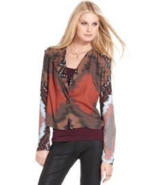 In a bold southwest-inspired print, this Sanctuary jacket is a statement topper for hot fall style! In a bold southwest-inspired print, this Sanctuary jacket is a statement topper for hot fall style!