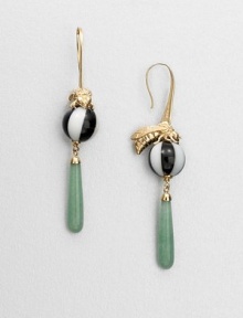 From the Garden of Delight Collection. Golden bees perch whimsically atop spheres of black onyx and white agate that hold graceful drops of green aventurine.Green aventurine, white agate and black onyx18k goldplated sterling silverDrop, about 3Ear wireMade in Italy