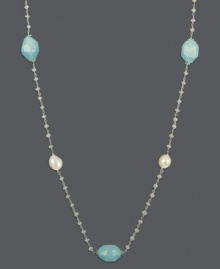 A subtle strand in serene colors adds polish and sophistication. Crafted in delicate sterling silver, necklace features cultured freshwater pearls (9-10 mm) and chalcedony beads (75-5/8 ct. t.w.). Approximate length: 36 inches. A subtle strand in serene colors adds polish and sophistication. Crafted in delicate sterling silver, necklace features cultured freshwater pearls (9-10 mm) and chalcedony beads (75-5/8 ct. t.w.). Approximate length: 36 inches.