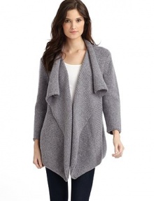 THE LOOKFoldover collar necklineDropped shouldersLong sleevesRibbed trimTHE FITAbout 32 from shoulder to hemTHE MATERIAL65% wool/25% silk/10% polyesterCARE & ORIGINHand washImported