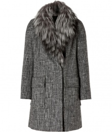 Ultra luxurious with a chic modern cut, Paule Kas fox fur collar coat is an elegant choice guaranteed to elevate your outfit - Tonal grey removable fox fur shawl collar, long sleeves, patch pockets, double-breasted snapped front, quilted lining - Softly fitted, straight silhouette - Team with sleek leather accessories and statement handbags Ultra luxurious with a chic modern cut, Paule Kas fox fur collar coat is an elegant choice guaranteed to elevate your outfit - Tonal grey removable fox fur shawl collar, long sleeves, patch pockets, double-breasted snapped front, quilted lining - Softly fitted, straight silhouette - Team with sleek leather accessories and statement handbags