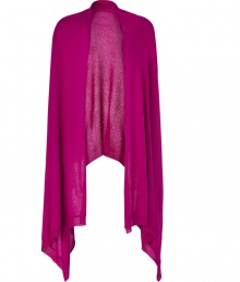 Dramatic with its long draped front and flattering cropped silhouette, DKNYs oversaturated cardigan lends a chic edge to any outfit - Oversized shawl collar, 3/4 sleeves, fine ribbed trim, open front - Cropped silhouette, form-fitting - Wear over fitted dresses with sleek statement pumps