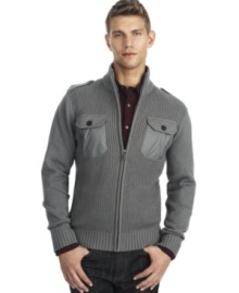 A zip front and cool pocket details give this Kenneth Cole sweater a modern edge.