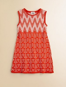 A colorful zig zag print adorns this knit frock in a classic shift silhouette.ScoopneckSleevelessPullover style95% cotton/5% silkDry cleanImported A colorful zig zag print adorns this knit frock in a classic shift silhouette.ScoopneckSleevelessPullover style95% cotton/5% silkDry cleanImported