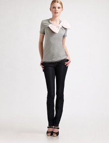 A new classic, this soft, jersey tee features timeless point d'esprit details and an oversized bow.CrewneckShort sleevesOversized, contrast bowPoint d'esprit trimPull-on styleAbout 24 from shoulder to hemModalImported Model shown is 5'10 (177cm) wearing US size Small. A new classic, this soft, jersey tee features timeless point d'esprit details and an oversized bow.CrewneckShort sleevesOversized, contrast bowPoint d'esprit trimPull-on styleAbout 24 from shoulder to hemModalImported Model shown is 5'10 (177cm) wearing US size Small.