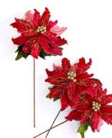 Watch your tree truly blossom with hand-wrapped poinsettia ornaments. Flexible stems allow for easy shaping and positioning within your tree or on display anywhere in your home.