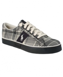 Put a little color into your spring and summer wardrobes when you lace up in these vibrant madras men's sneakers from Polo Ralph Lauren. (Clearance) Put a little color into your spring and summer wardrobes when you lace up in these vibrant madras men's sneakers from Polo Ralph Lauren. (Clearance)