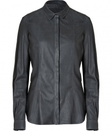 An ultra luxe take on the classic button-down, Belstaffs leather shirt is statement-making investment guaranteed to amp up your staple separates - Classic collar, long sleeves, buttoned cuffs, button-down front, shirttail hemline - Tailored fit - Wear with everything from tailored trousers and flats to pencil skirts and heels