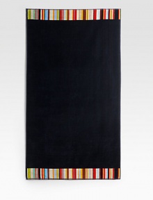 A melange of signature stripes trim an oversized beach towel woven in looped cotton for plush comfort and superior durability. 79 X 40 Cotton Machine wash Imported A melange of signature stripes trim an oversized beach towel woven in looped cotton for plush comfort and superior durability. 79 X 40 Cotton Machine wash Imported