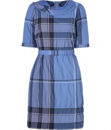 Both casual and chic with its iconic check, this crinkle cotton dress from Burberry Brit is a sophisticated choice for dressing up warm weather looks - Bateau neckline, elbow-length sleeves, buttoned cuffs, metal back zip, belted waistline, side belt loops - Tailored fit - Wear with flats and a sleek leather tote