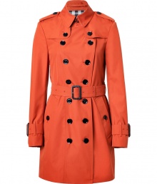 With heritage detailing reflecting the original Burberry trench coat, this bright technical cotton-blend version from Burberry London counts as a sartorial, multi-season investment - Classic collar with belted latch and hook closure, set-in long sleeves with belted cuffs, epaulettes, double gun flaps, double-breasted button-down front, belted waist, rain shield - Fitted silhouette - Pair with slim trousers or jeans and a cashmere pullover With heritage detailing reflecting the original Burberry trench coat, this bright technical cotton-blend version from Burberry London counts as a sartorial, multi-season investment - Classic collar with belted latch and hook closure, set-in long sleeves with belted cuffs, epaulettes, double gun flaps, double-breasted button-down front, belted waist, rain shield - Fitted silhouette - Pair with slim trousers or jeans and a cashmere pullover