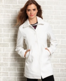 A two-button closure and thigh-grazing length equip Krush's wool-blend coat with an elegance that's always in style. A two-button closure and thigh-grazing length equip Krush's wool-blend coat with an elegance that's always in style.