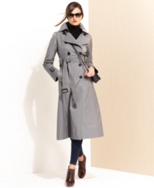 DKNY's classic double-breasted trench looks fresh in an elongated silhouette. It's the perfect topper for rainy days or brisk weather! DKNY's classic double-breasted trench looks fresh in an elongated silhouette. It's the perfect topper for rainy days or brisk weather!