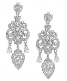 These chic Ella statement earrings from Eliot Danori are a vintage-lovers dream. Set in rhodium-plated mixed metal, they're adorned with sparkling crystals and cubic zirconia (3-7/8 ct. t.w.). Approximate drop: 2-1/4 inches.