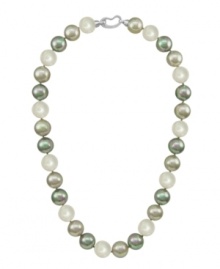 Serene colors modernize a classic. Majorica's sterling silver necklace features lustrous multicolor organic man-made pearls (12 mm). Approximate length: 17 inches.