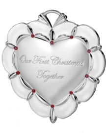 With all your heart. Have a romantic holiday with an engraved Waterford ornament commemorating your first Christmas together. Featuring polished silver plate with sparkling ruby-red accents. With all your heart. Have a romantic holiday with an engraved Waterford ornament commemorating your first Christmas together. Featuring polished silver plate with sparkling ruby-red accents.