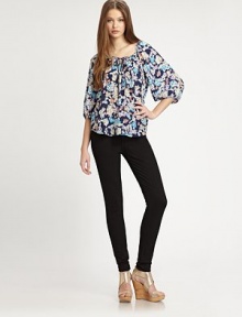 Sweet sophistication-- this floral-print silk scoopneck has a front tie, hi-low hem and dramatic bishop sleeves. Scoopneck with tie detailThree-quarter bishop sleevesHi-low hemSilkDry cleanImportedModel shown is 5'10 (177cm) wearing US size 4. Sweet sophistication-- this floral-print silk scoopneck has a front tie, hi-low hem and dramatic bishop sleeves. Scoopneck with tie detailThree-quarter bishop sleevesHi-low hemSilkDry cleanImportedModel shown is 5'10 (177cm) wearing US size 4.