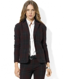 Lauren Jeans Co.'s soft corduroy stand collar and plaid cotton construction evoke the rustic feel of the countryside, while a feminine fit and embellished crest buttons refine this must-have blazer.