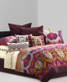 Channeling the ornately decorated fabrics of the East, the Chapan comforter set from N Natori features antique-inspired Ikat designs in a vibrant purple and gray colorway. Coordinate with the Chapan embroidered sheet set to finish this look with a soft, inviting layer. Channeling the ornately decorated fabrics of the East, the Chapan comforter set from N Natori features antique-inspired Ikat designs in a vibrant purple and gray colorway. Coordinate with the Chapan embroidered sheet set to finish this look with a soft, inviting layer.